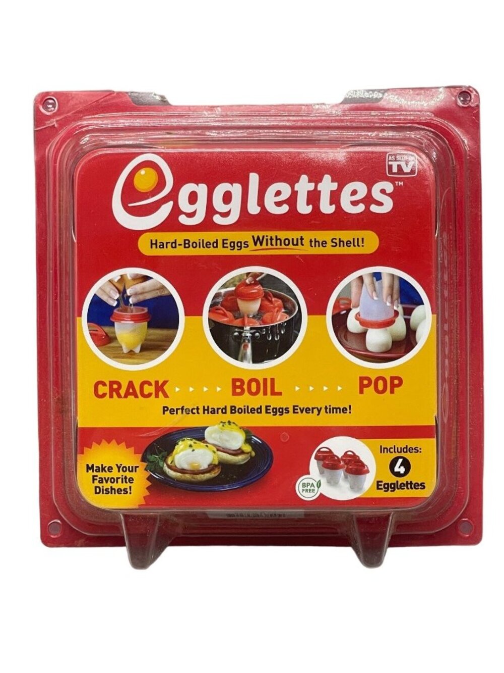 Egglettes hard-boiled egg without shell set of 4 crack boil pop red white READ N